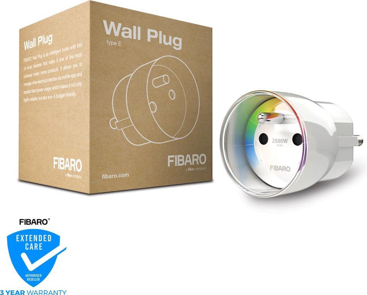 FIBARO Wall Plug - Versie voor België - Type E - Slimme stekker met energiemeting - Werkt met Boxx en Z-Wave