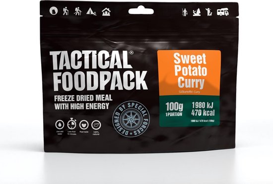 Tactical FoodPack Sweet Potato Curry (100g) - Zoete aardappel Curry - 470kcal - buitensportvoeding - vriesdroogmaaltijd - survival eten - prepper - 8 jaar houdbaar - lunch of avondmaaltijd