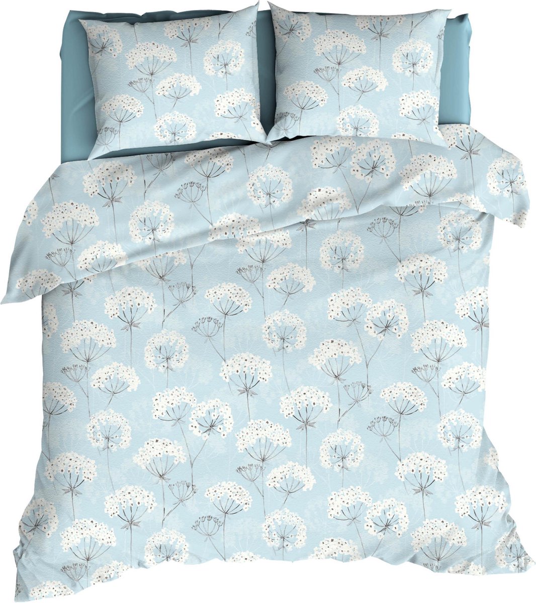 Romanette FLANEL Dekbedovertrek 270x200/220 Sneeuwbloemen iceblue