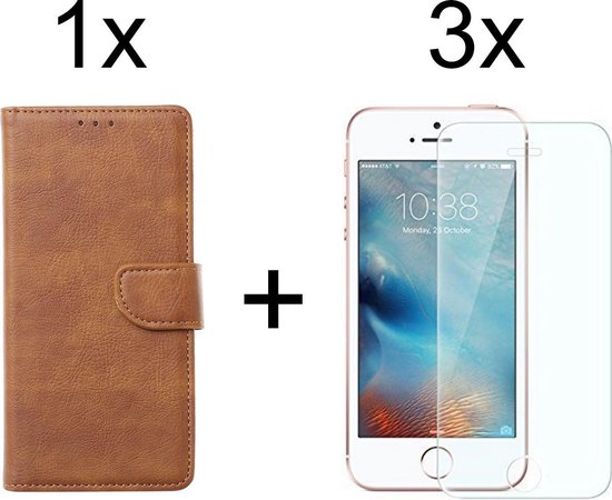 iPhone 5/5S/SE hoesje bookcase bruin wallet case portemonnee hoes cover 3x... | bol.com