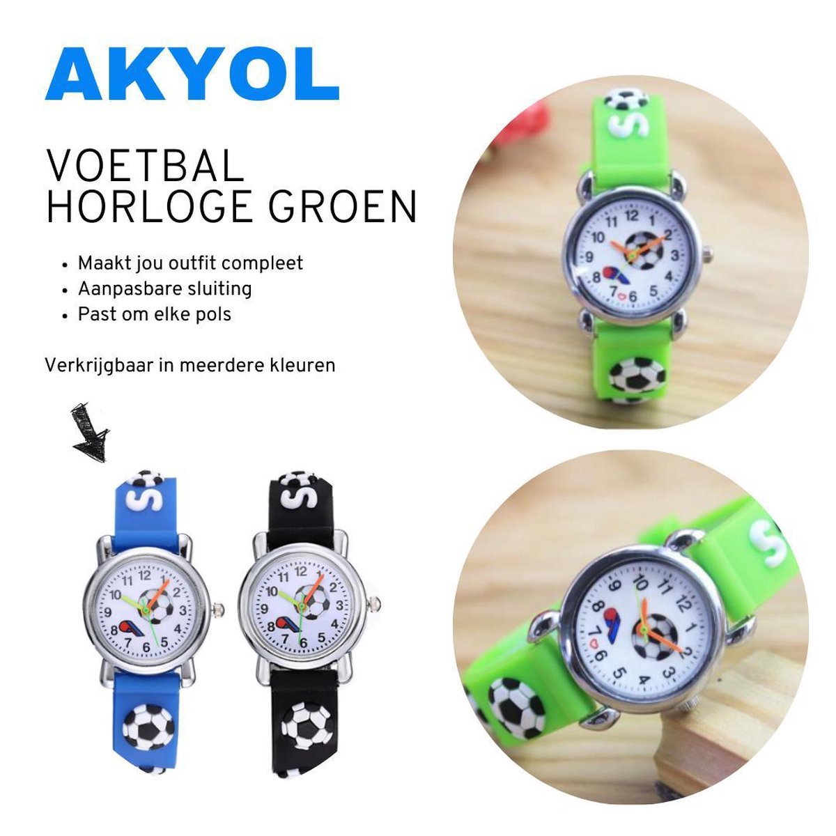 Akyol - Voetbal horloge - Siliconen horloge - Kinderhorloge - kind horloge - horloge - tijd - klok - voetbal - sport horloge - groen