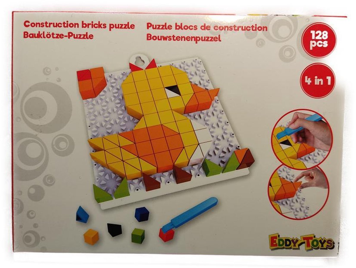 Eddy Toys - Mozaiek Puzzel - 128 stukjes - 4 Voorbeelden - 4 in 1 - Dieren - Cadeau Tip !!