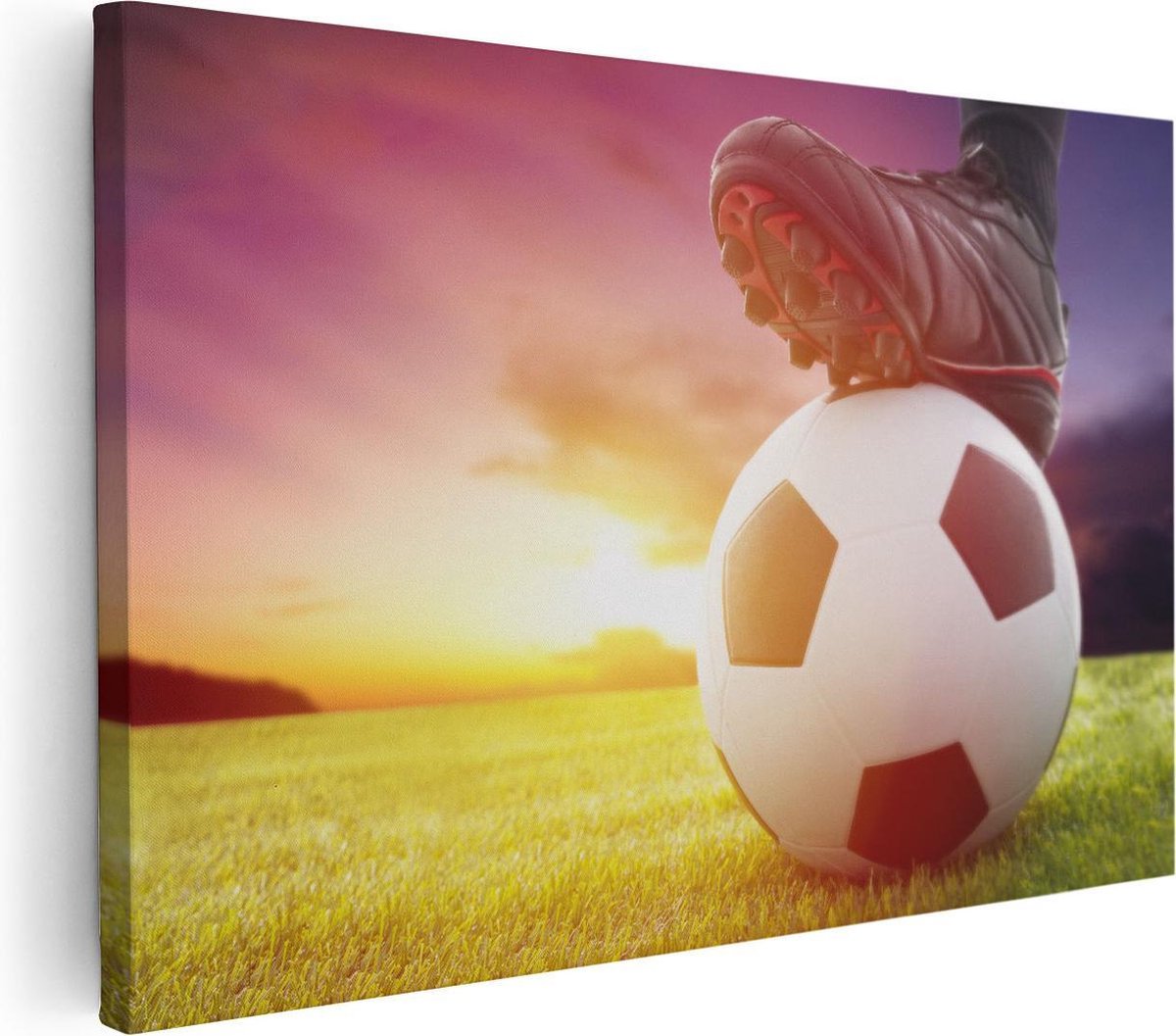 Artaza Canvas Schilderij Klassieke Voetbal Aftrap Met Zonsondergang - 60x40 - Foto Op Canvas - Canvas Print