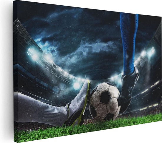 Artaza - Peinture sur toile - Voetbal glissant sur le ballon dans le stade - 30 x 20 - Klein - Photo sur toile - Impression sur toile