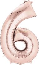6 Jaar Folie Ballonnen Rosé Goud - Happy Birthday - Foil Balloon - Versiering - Verjaardag - Jongen / Meisje - Feest - Inclusief Opblaas Stokje & Clip - XXL - 115 cm