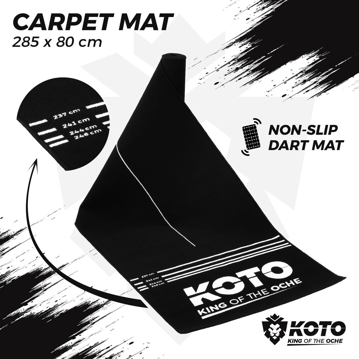 KOTO - Oche Carpet Checkout Darts Mat Black 285 X 80 Cm Oche Incl. Score Indicator, Non Slip Carpet Dart Mat, Professional Dart Mat, PRedect Floor & Darts - View #6