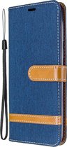 Samsung Galaxy A21 Hoesje - Mobigear - Fabric Serie - Katoen Bookcase - Donkerblauw - Hoesje Geschikt Voor Samsung Galaxy A21