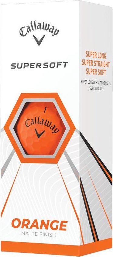 Doos met Callaway Supersoft oranje golfballen, mat finish, nummer 1.