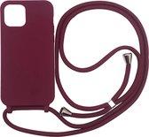 HB Hoesje Geschikt voor Apple iPhone 12 Pro Max Bordeaux Rood - Siliconen Back Cover met Koord