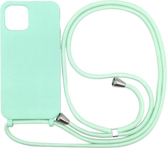 HB Hoesje Geschikt voor Apple iPhone 12 Mini Turquoise - Siliconen Back Cover met Koord