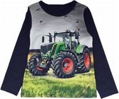 Jongens Shirt blauw met een groene stoere tractor maat 110/116