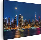 Artaza Canvas Schilderij Verlichte Skyline Van New York Met Volle Maan - 80x60 - Foto Op Canvas - Canvas Print