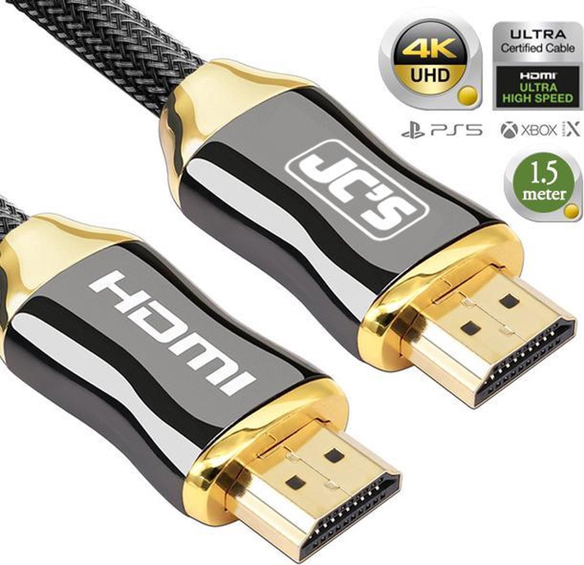 ✅ JC'S - HDMI Kabel 2.0 Gold Plated - High Speed Cable - 18GBPS - Full HD 1080p - 3D - 4K (60 Hz)- Ethernet - Audio Return Channel - HDMI naar HDMI - Male to Male - Voor TV - DVD - Laptop - Tablet - PC - Beeldscherm - Beamer - 1.5 Meter - JC's