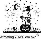 Raamsticker Halloween Sticker  Feest  Figuren - Statische - Herbruikbare Raamfolie - Heksje -Vleermuis Pompoen 70X60 cm bxh