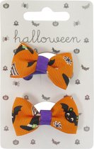 Haarelastiekjes miniring Oranje Strik met Halloween Motief - Paars - 2 stuks