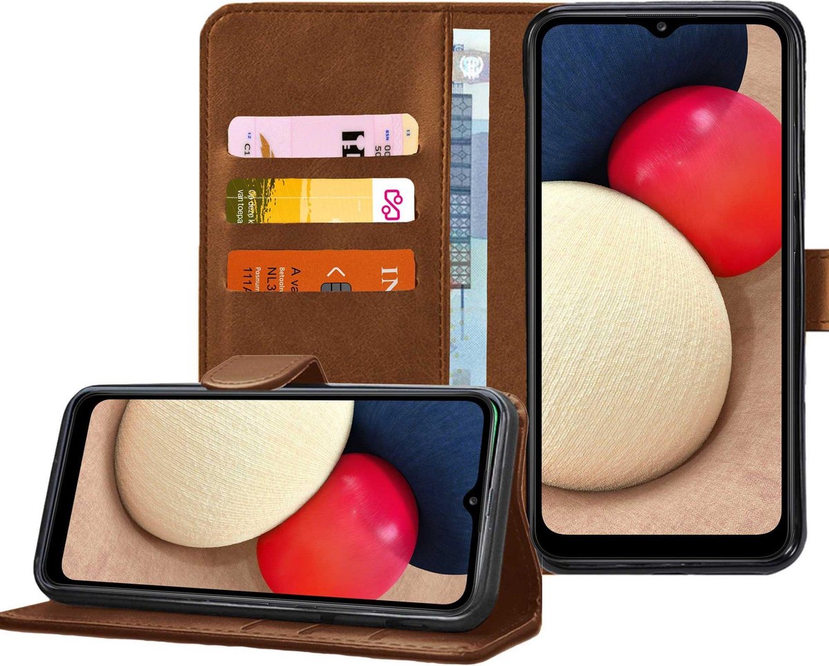 Hoesje geschikt voor Samsung Galaxy A02s - Book Case Portemonnee Hoesje Bruin