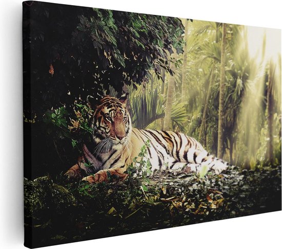 Artaza Canvas Schilderij Tijger In De Jungle Met Zonneschijn - 30x20 - Klein - Foto Op Canvas - Canvas Print