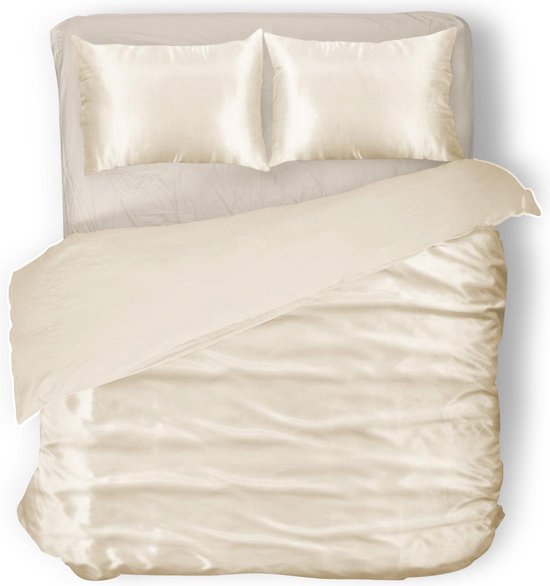 Elegance Silk Dekbedovertrek Glans Satijn - Ivory - 240x200/220cm - Lits Jumeaux - Met 2 Kussenslopen 60x70