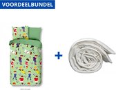 Dekbedovertrek voor Kinderen - Eenpersoons - 140x200/220cm - Inclusief 1 Kussensloop - 100% Versterkt Katoen - Go Voetbal + Wasbaar Microfiber Dekbed - 140x200cm - Wit