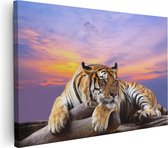 Artaza Canvas Schilderij Tijger Tijdens Zonsondergang - 120x80 - Groot - Foto Op Canvas - Canvas Print