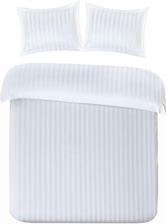 Papillon - Housse de couette - Uni Satin Wit - 2 Personnes - 200x200/220 cm + 2 Taies d'oreiller - 100% Katoen Satiné - Haute Qualité - Super Doux - Dream Textiles