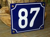 Emaille huisnummer 18x15 blauw/wit nr. 87