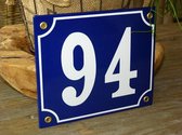 Emaille huisnummer 18x15 blauw/wit nr. 94