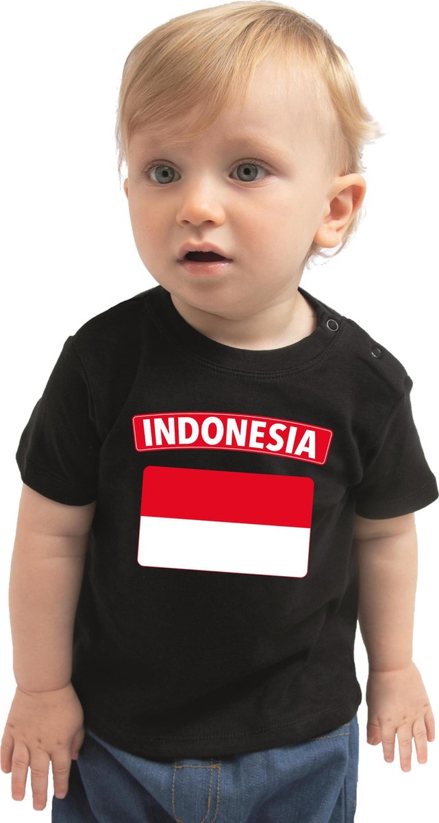 Indonesia baby shirt met vlag zwart jongens en meisjes - Kraamcadeau - Babykleding - Indonesie landen t-shirt 74