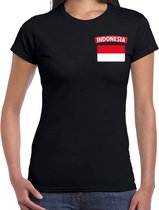 Indonesia t-shirt met vlag zwart op borst voor dames - Indonesie landen shirt - supporter kleding L