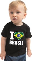 I love Brasil baby shirt zwart jongens en meisjes - Kraamcadeau - Babykleding - Brazilie landen t-shirt 80 (7-12 maanden)