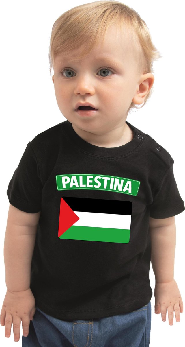 Palestina baby shirt met vlag zwart jongens en meisjes - Kraamcadeau - Babykleding - Palestina landen t-shirt 68