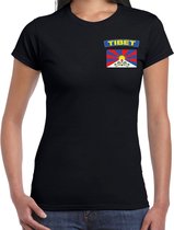 Tibet t-shirt met vlag zwart op borst voor dames - Tibet landen shirt - supporter kleding XS