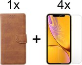iPhone X/XS hoesje bookcase bruin apple wallet case portemonnee hoes cover hoesjes - 4x iPhone X/XS screenprotector