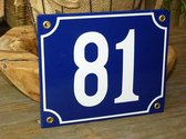 Emaille huisnummer 18x15 blauw/wit nr. 81