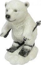 kerstdecoratie ijsbeer op ski's 15 cm wit