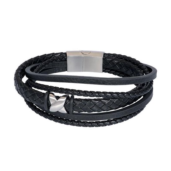 iXXXi MEN cuir avec bracelet acier Elias noir argent mat - Taille 21-22.5