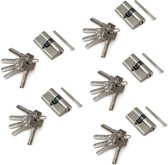 Emuca Standaard slotcilinder voor deuren, 30+30 mm, lange hendel, 5 sleutels, aluminium, satijnnikkel afwerking, 5 sets