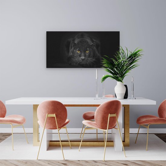 Artaza Canvas Schilderij Zwarte Panter Met Oranje Ogen - 100x50 cm - Groot - Wanddecoratie Woonkamer - Schilderijen - Muurdecoratie