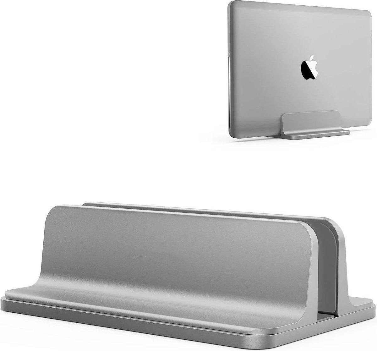 Verticale Laptop Standaard - Laptop Houder - Verticaal - In breedte Verstelbaar- Aluminium - Geschikt voor elke Laptop en Macbook - Grijs