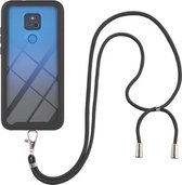 Voor Motorola Moto G Play 2021 Sterrenhemel Effen Kleur Serie Schokbestendige PC + TPU Beschermhoes met Nekband (Zwart)