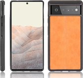 Voor Google Pixel 6 Schokbestendig Naaien Koe Huidtextuur PC + PU + TPU Case (Oranje)