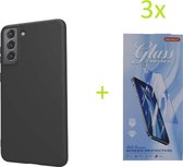 Samsung Galaxy A51 TPU Silicone rubberen hoesje + 3 Stuks Tempered screenprotector - zwart