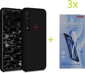 Motorola Moto G8 Plus Hoesje TPU Silicone rubberen hoesje + 3 Stuks Tempered screenprotector - zwart