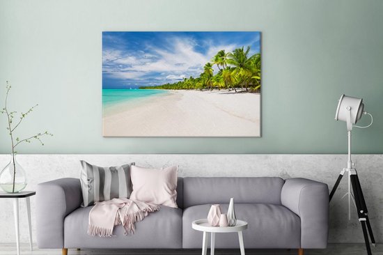 Peintures sur Toile Plage - Mer - Palmiers - 120x80 cm - Décoration murale