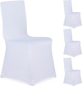 Relaxdays stoelhoezen 4 stuks - stoelhoes universeel - stoelhoezenset - meubelhoes stoel - wit