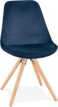 Alterego Vintage 'RICKY' stoel in blauw fluweel met poten in natuurlijk hout