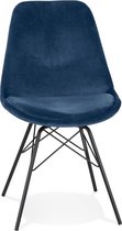 Alterego Design stoel 'ZAZY' van blauwe fluweel met zwarte metalen poten