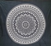 XL groot Strandlaken - dun textiel - 100% katoen - Lotus/Mandala - Grijs/wit - Lindian style