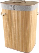 Basic Bamboe Wasmand - Deksel en Uitneembare Linnen Waszak - 29x39x57 cm - Copy