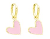 Dielay - Oorbellen met Hart - RVS Oorringen - 1x2 cm - Roze en Goudkleurig